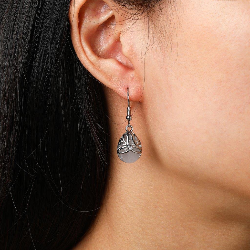 Teardrop Semi-precious Rose Quartz Stone Earrings