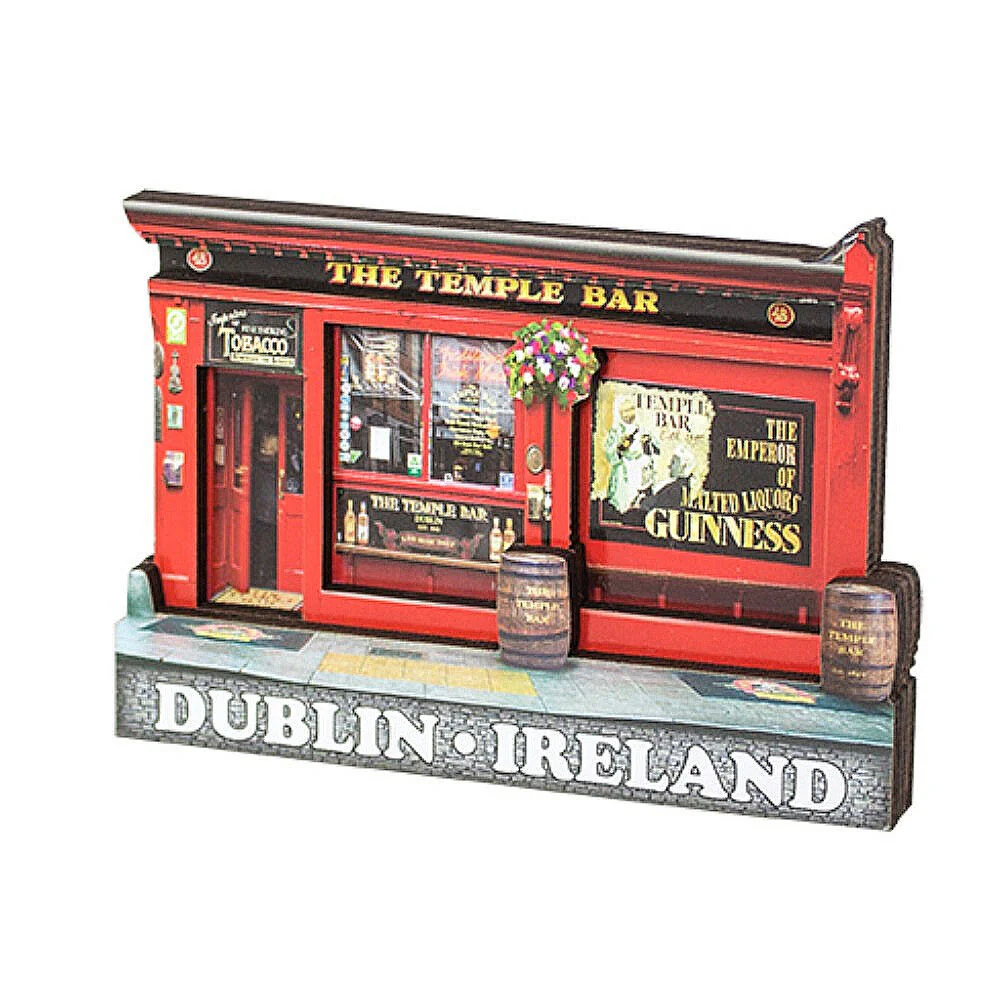 The Temple Bar Wooden Magnet With Dublin Ireland Sign & Barrels