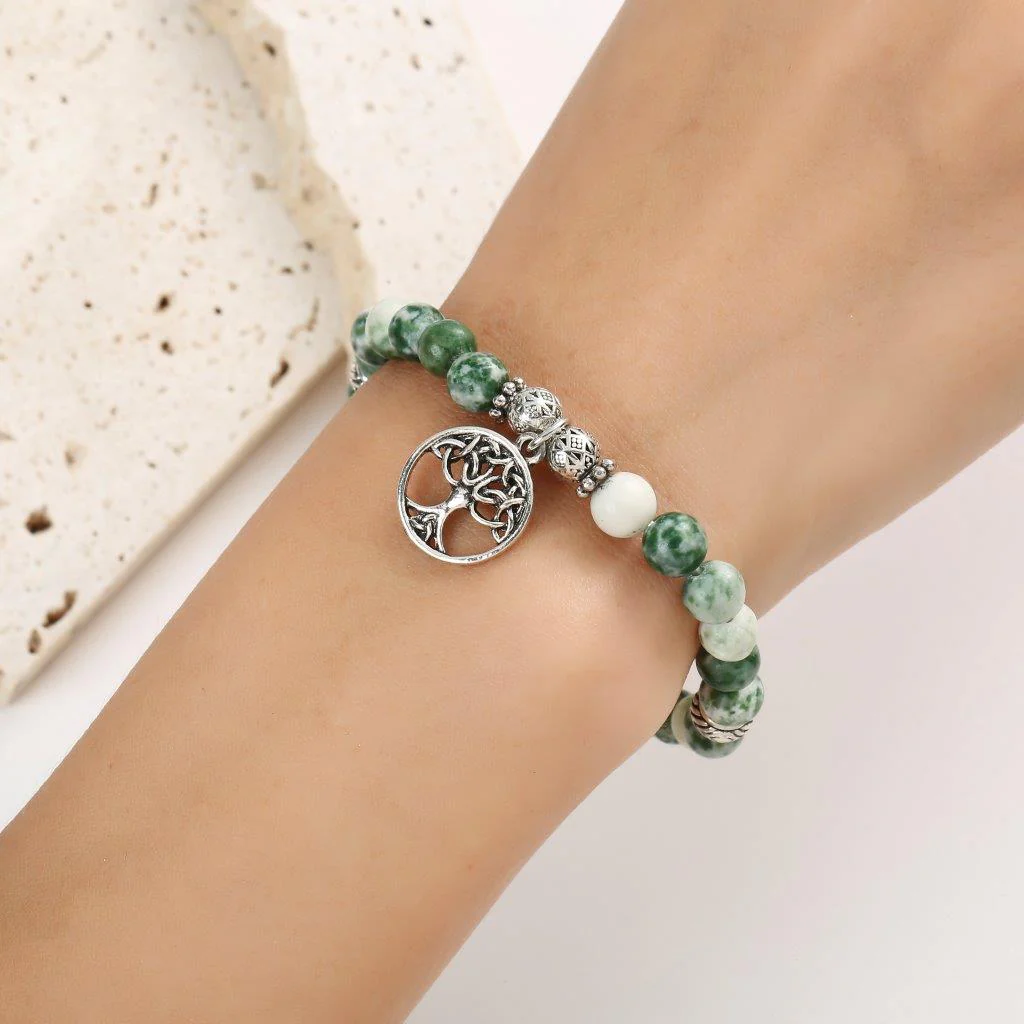 Tree Of Life Green Marble Stretch Bracelet - Image 2