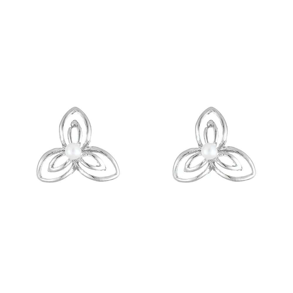 Women's Silver Plated Trinity Style Pearl Earrings