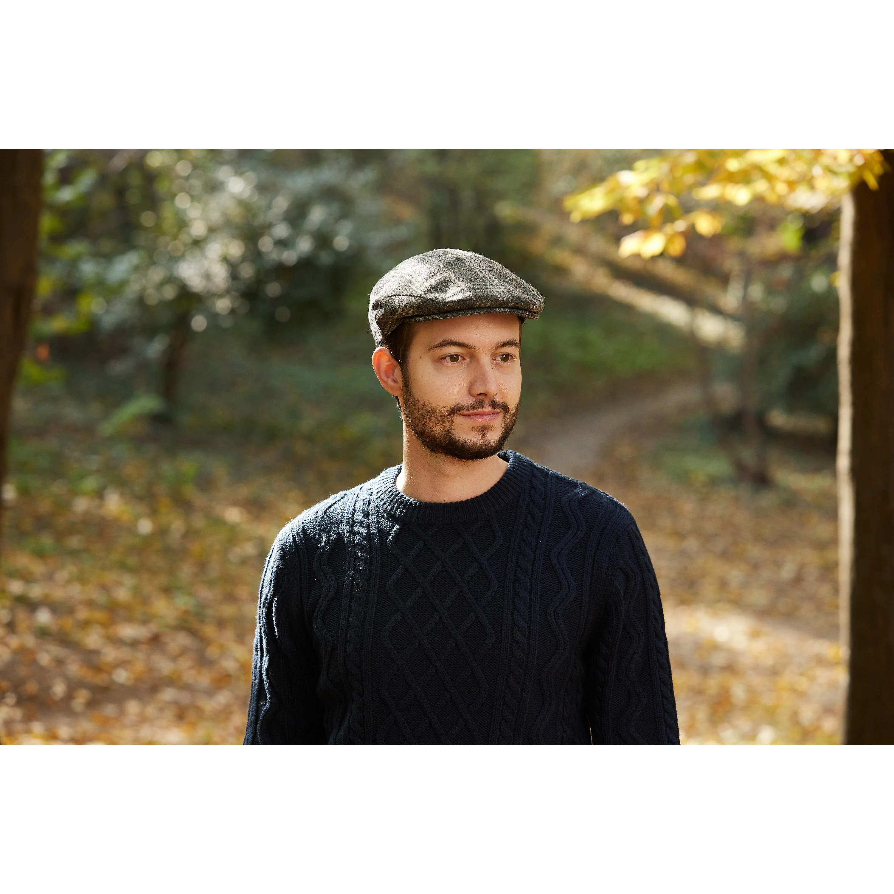 Tweed Herringbone Checkered Grey Flat Cap - Image 3