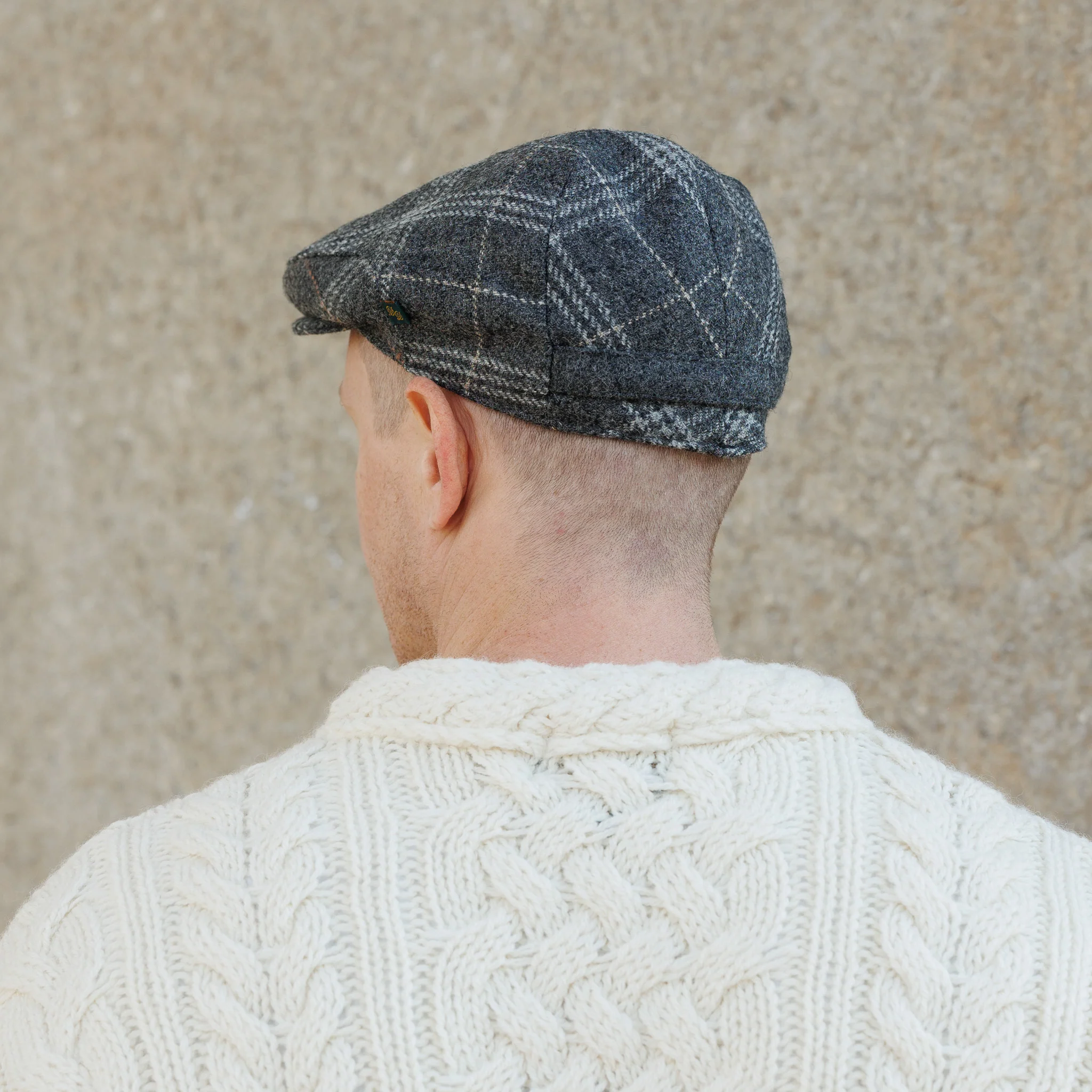 Tweed Herringbone Checkered Grey Flat Cap - Image 6