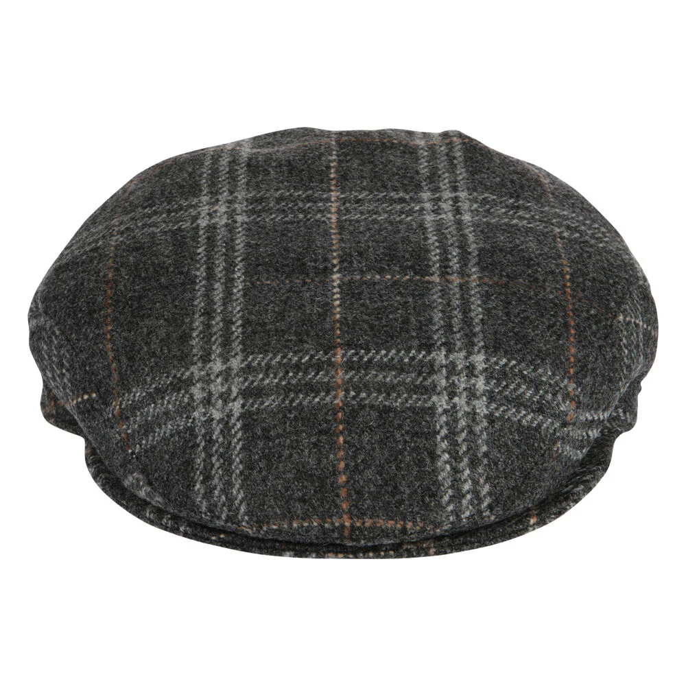 Tweed Herringbone Checkered Grey Flat Cap - Image 7