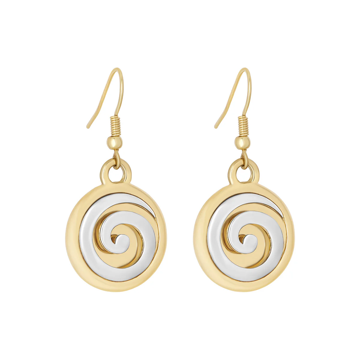 Two Tone Plated Spiral Drop Earrings