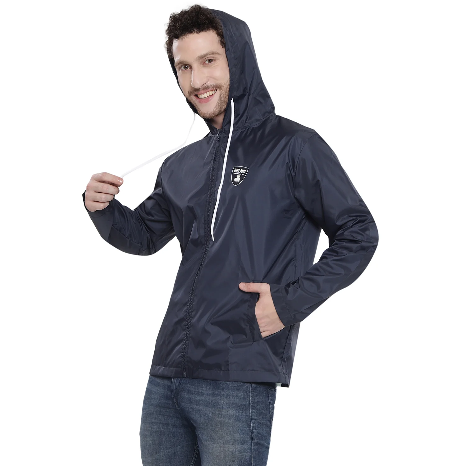 Unisex Ireland The Emerald Isle Navy Rain Jacket - Image 3
