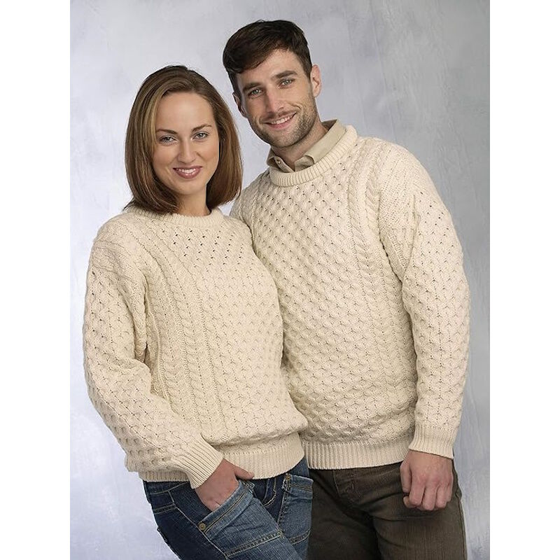 Unisex Irish Cable Knitted Crew Neck Natural Jumper - Image 5
