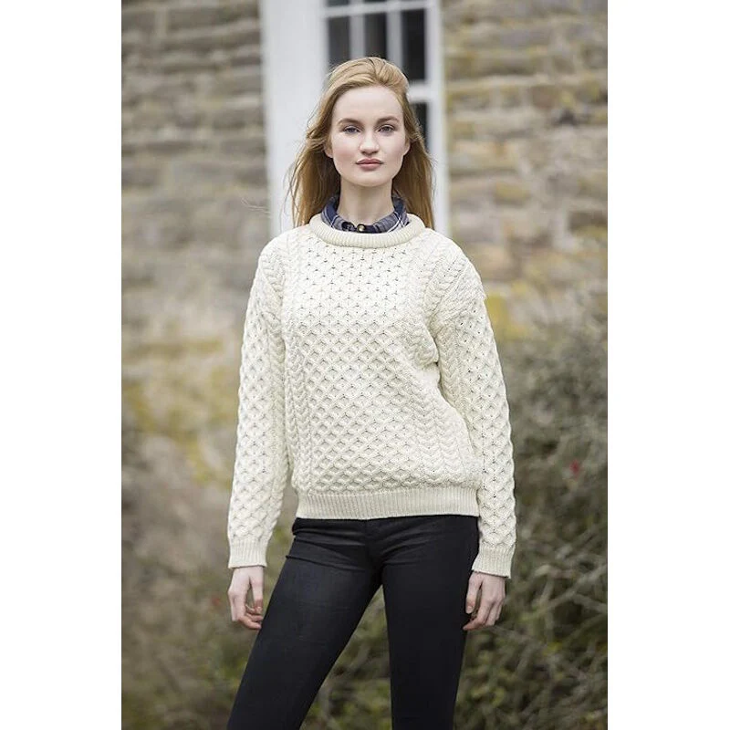 Unisex Irish Cable Knitted Crew Neck Natural Jumper - Image 6