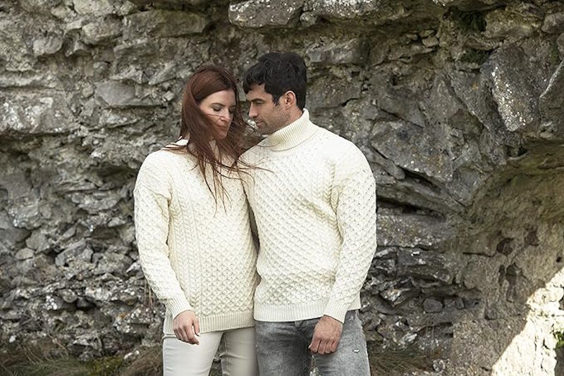 Unisex Irish Cable Knitted Crew Neck Natural Jumper - Image 7