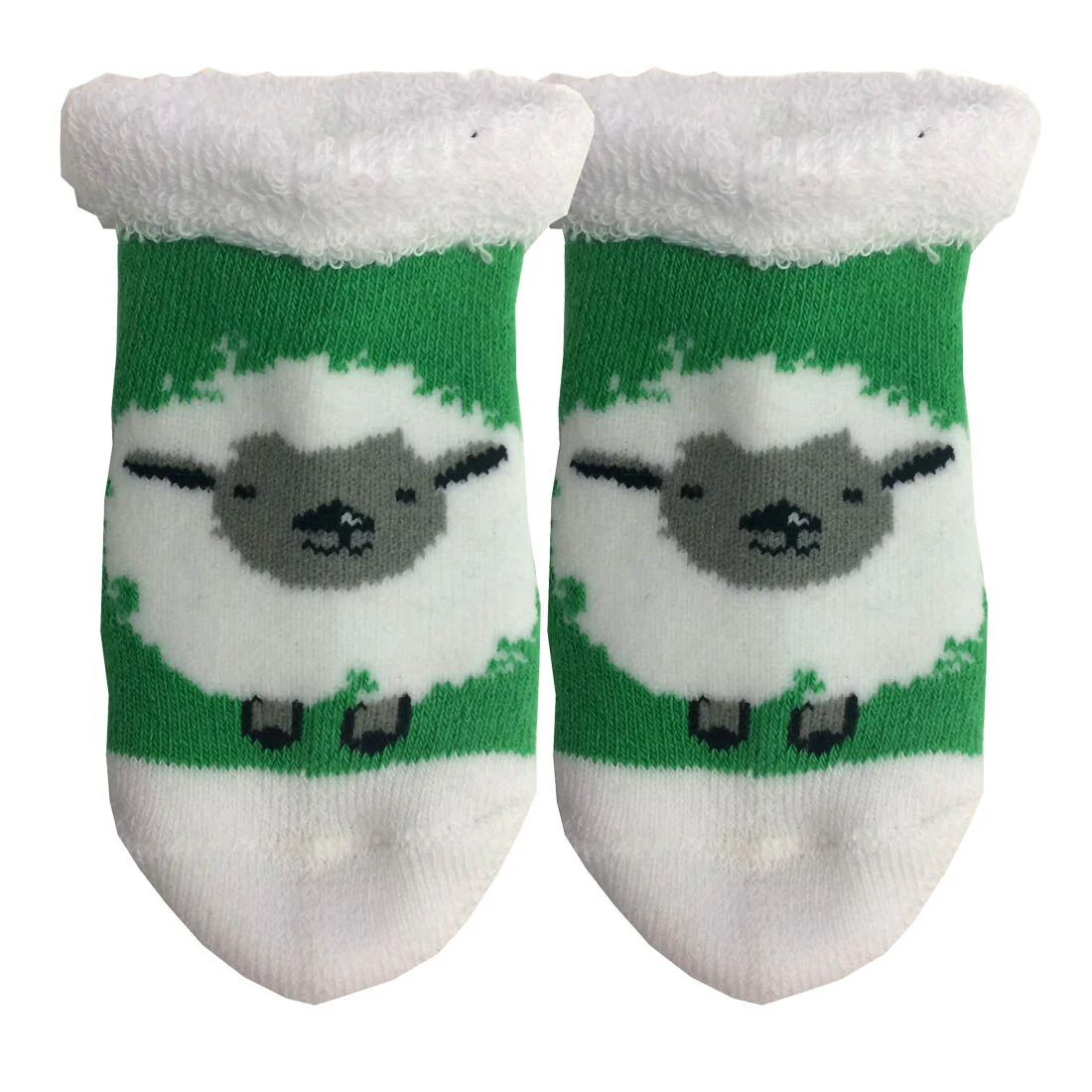 White And Green Woolly Irish Sheep Designed Cute Baby Booties