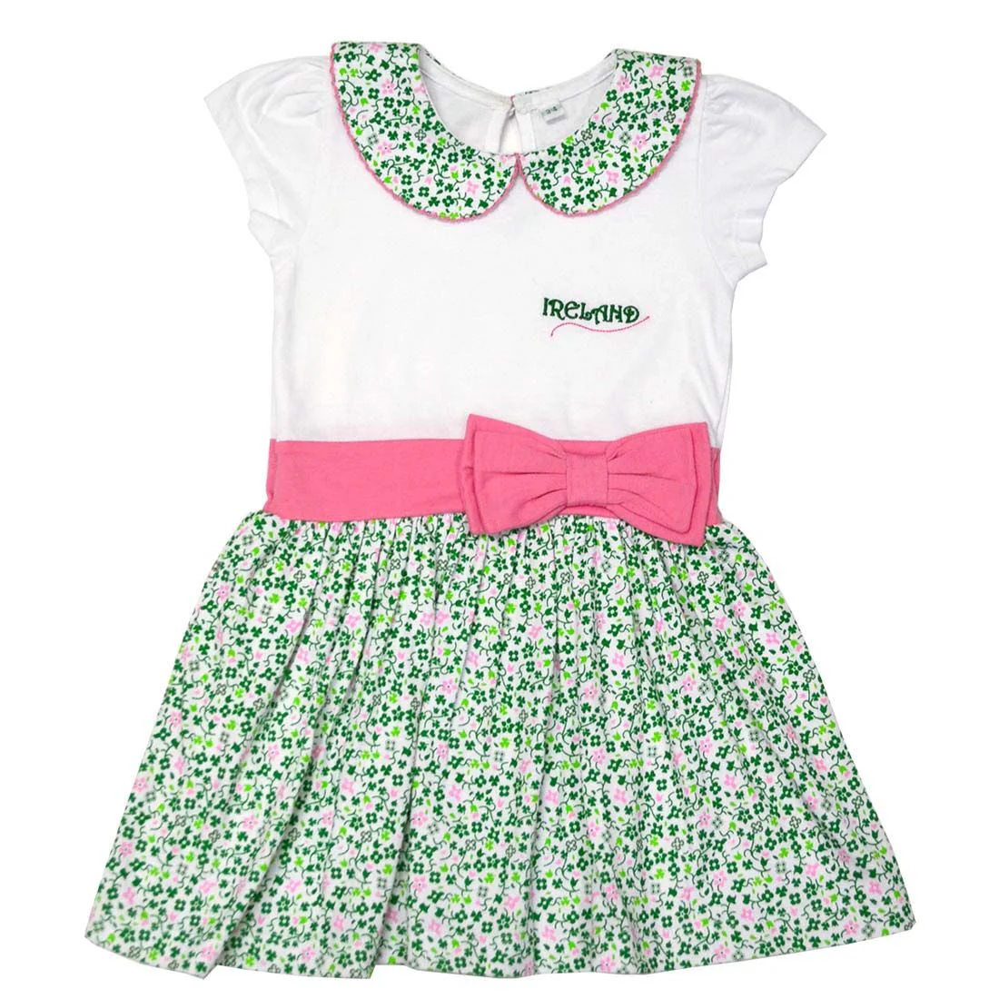 White Dress With Pink Bow & Flowers Design