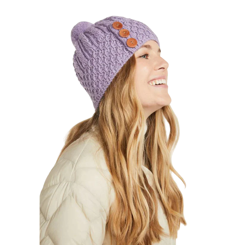 Women's Aran Bauble Lilac Hat