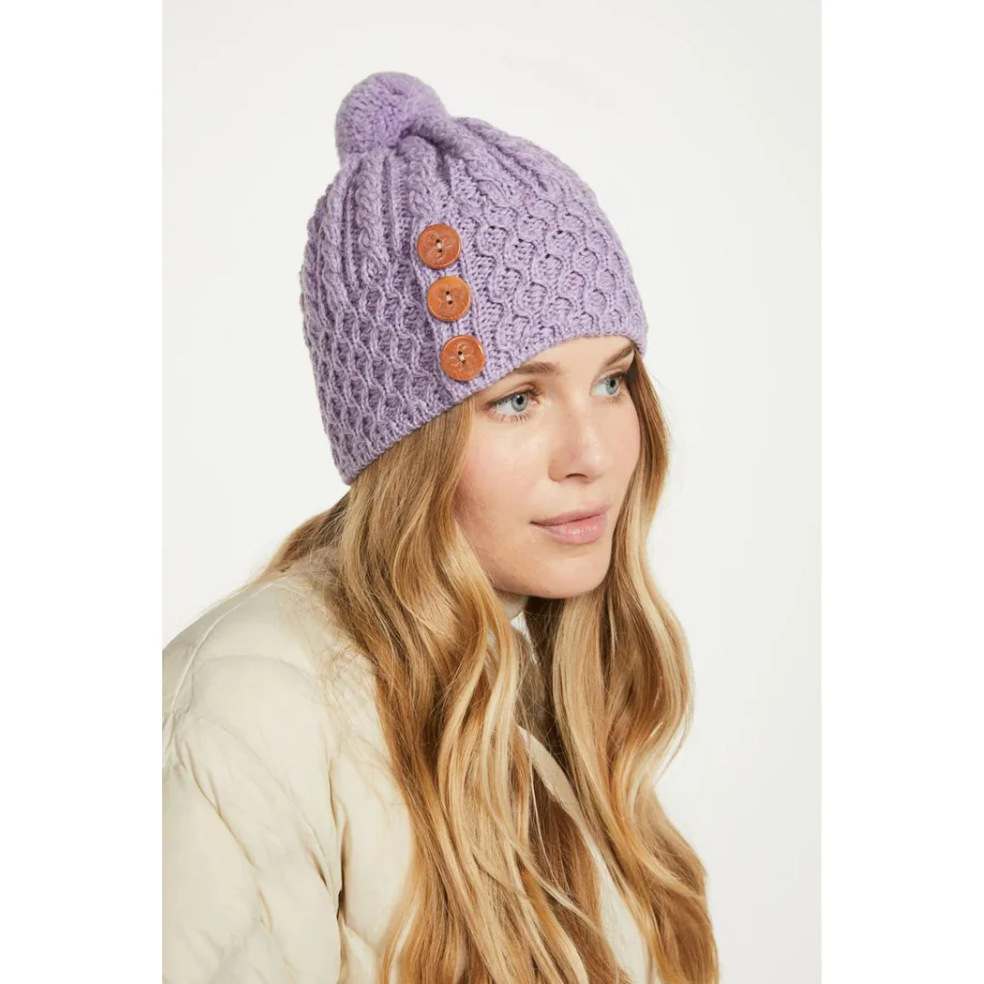 Women's Aran Bauble Lilac Hat - Image 2