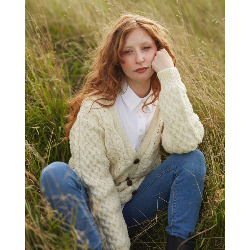 Women's Aran Natural Boyfriend Cardigan - Image 3