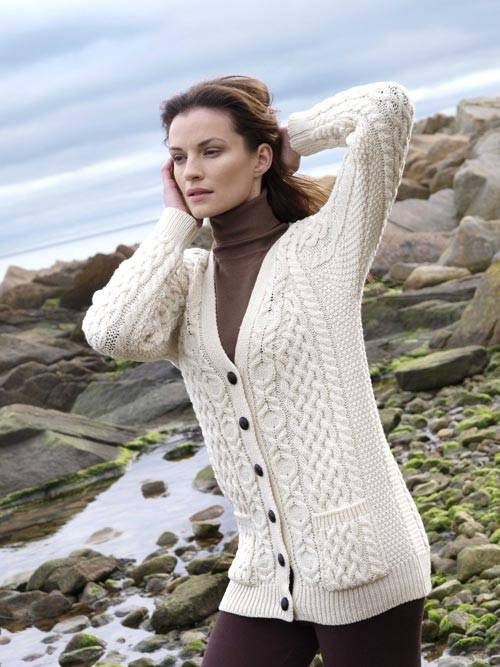 Women's Aran Natural Boyfriend Cardigan - Image 4
