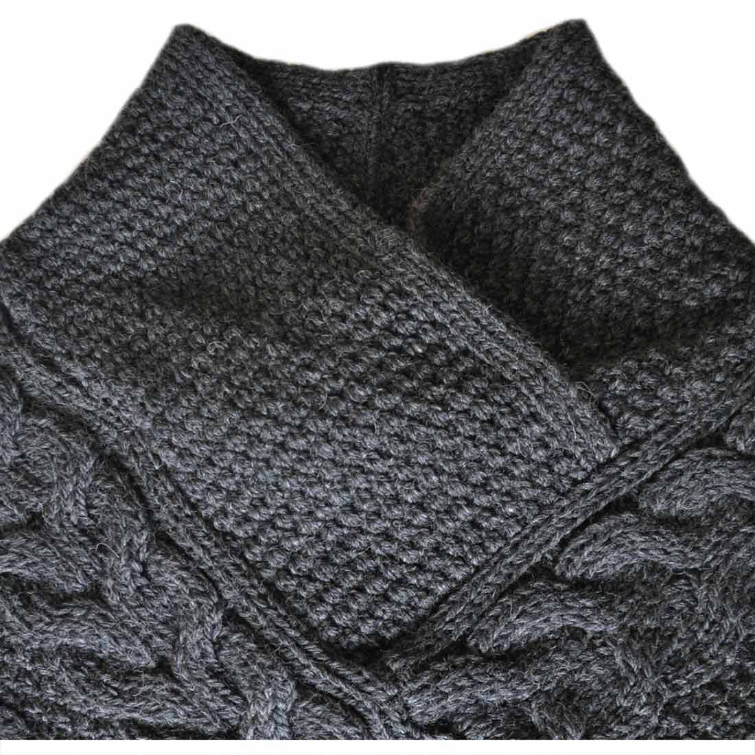 Women's Aran Cable Knit Charcoal Poncho - Image 4