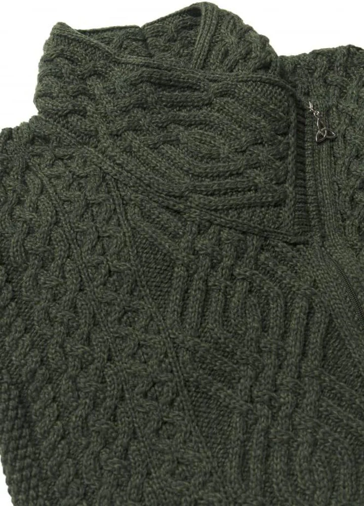 Women's Aran Cable Knit Side Zip Green Cardigan - Image 5