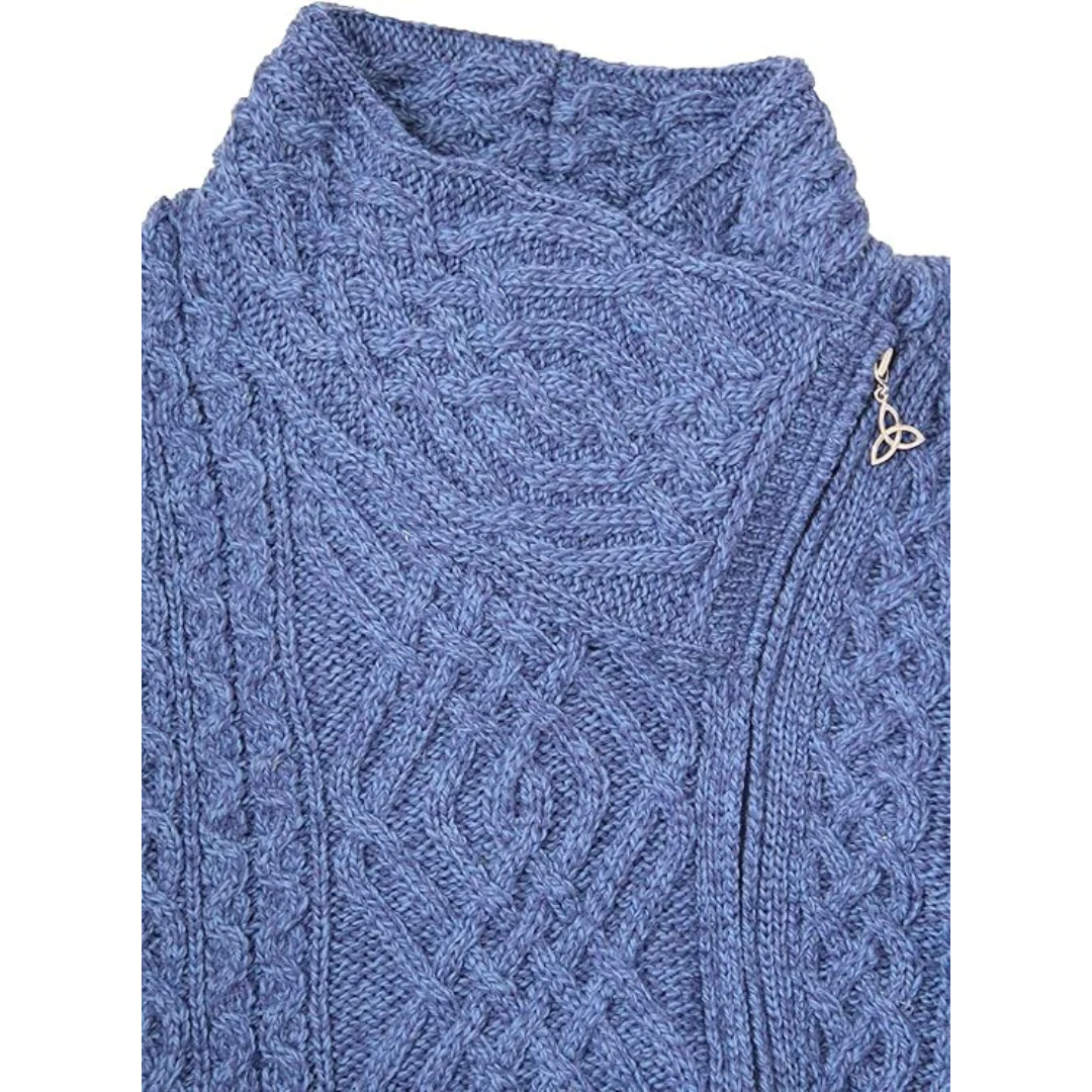 Women's Aran Cable Knit Side Zip Marl Blue Cardigan - Image 3