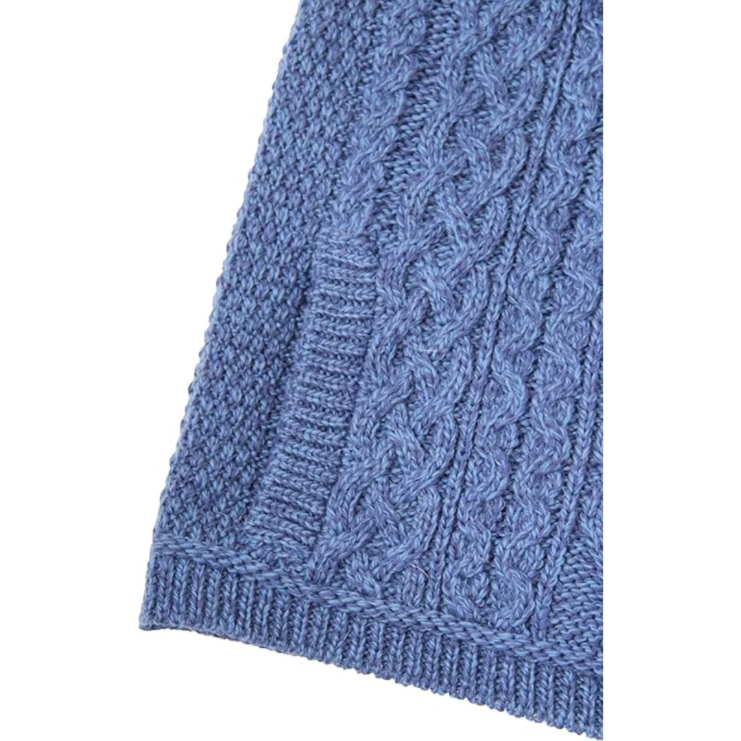 Women's Aran Cable Knit Side Zip Marl Blue Cardigan - Image 4