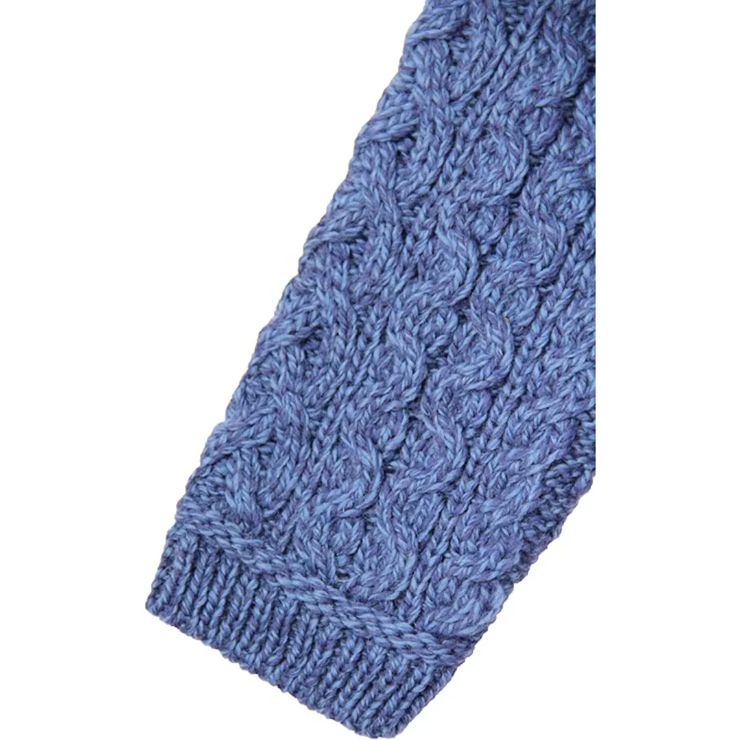 Women's Aran Cable Knit Side Zip Marl Blue Cardigan - Image 5