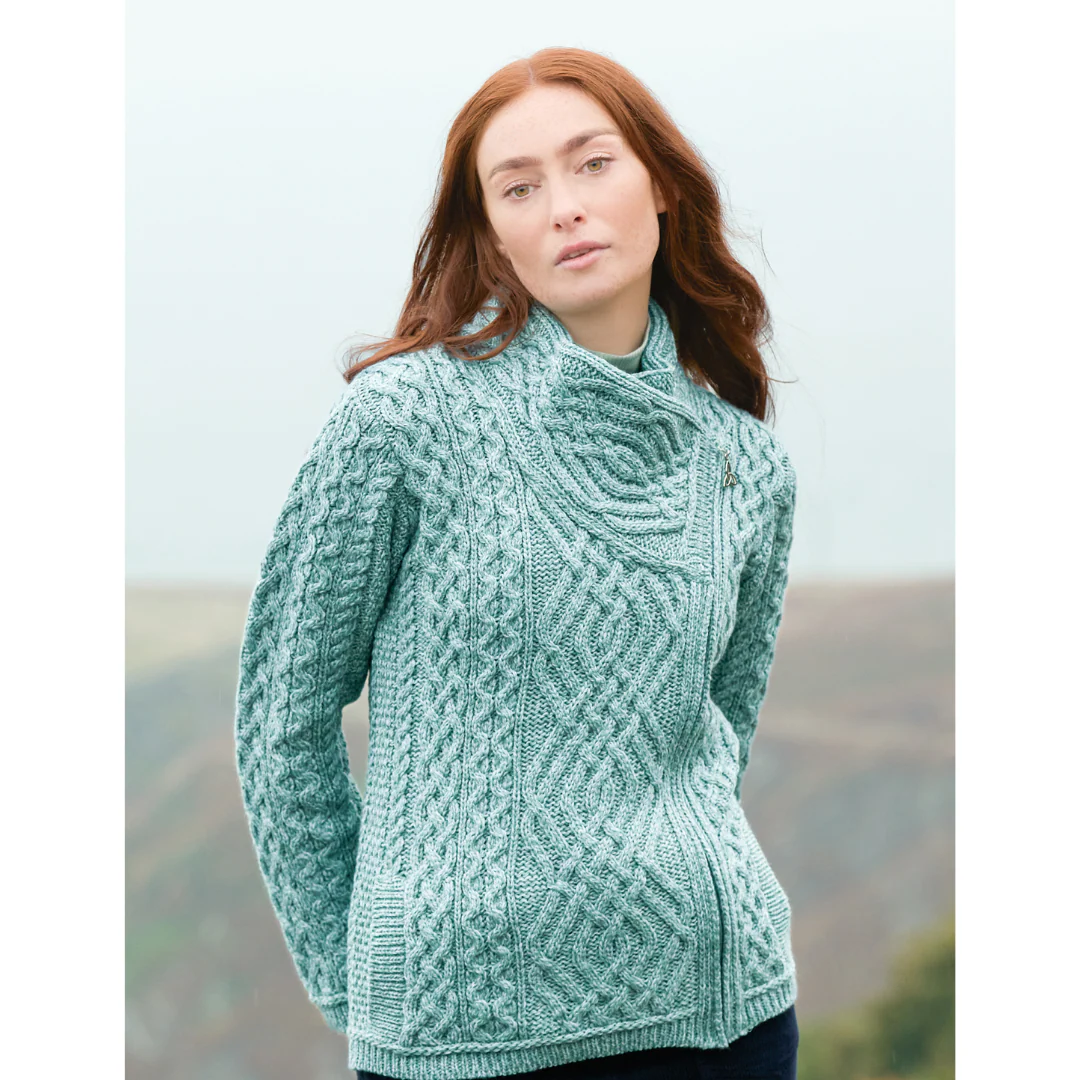 Women's Aran Cable Knit Side Zip Mermaid Cardigan - Image 3