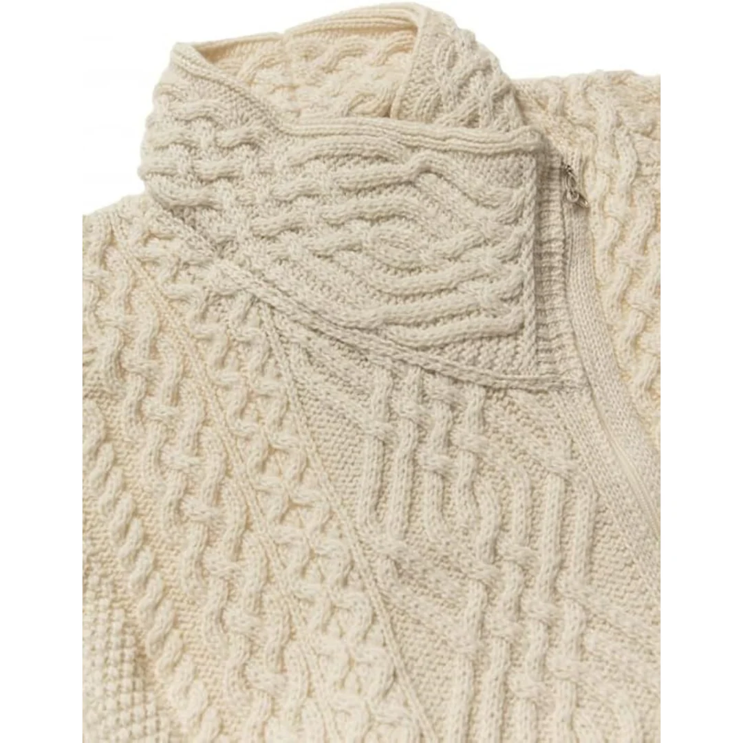 Women's Aran Cable Knit Side Zip Natural Cardigan - Image 4
