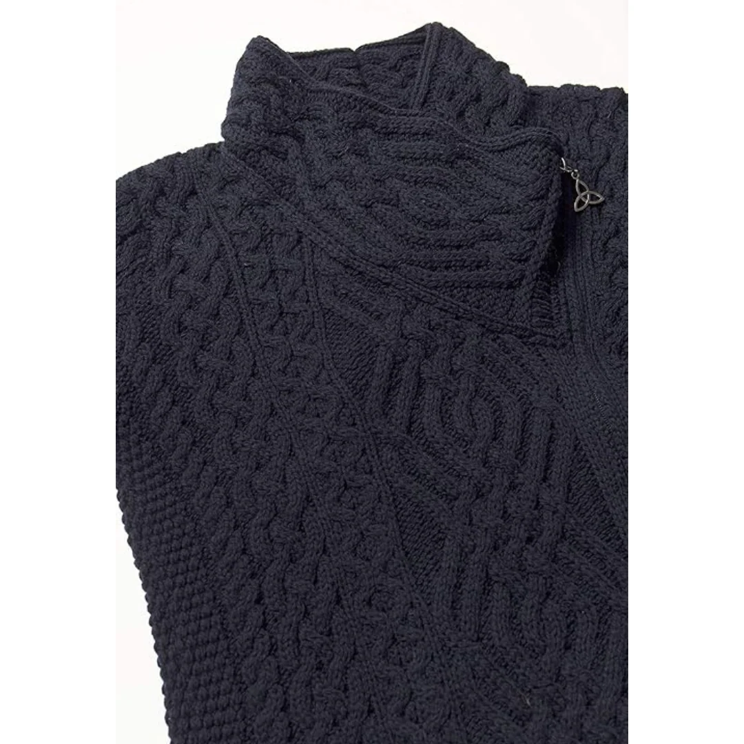 Women's Aran Cable Knit Side Zip Navy Cardigan - Image 4