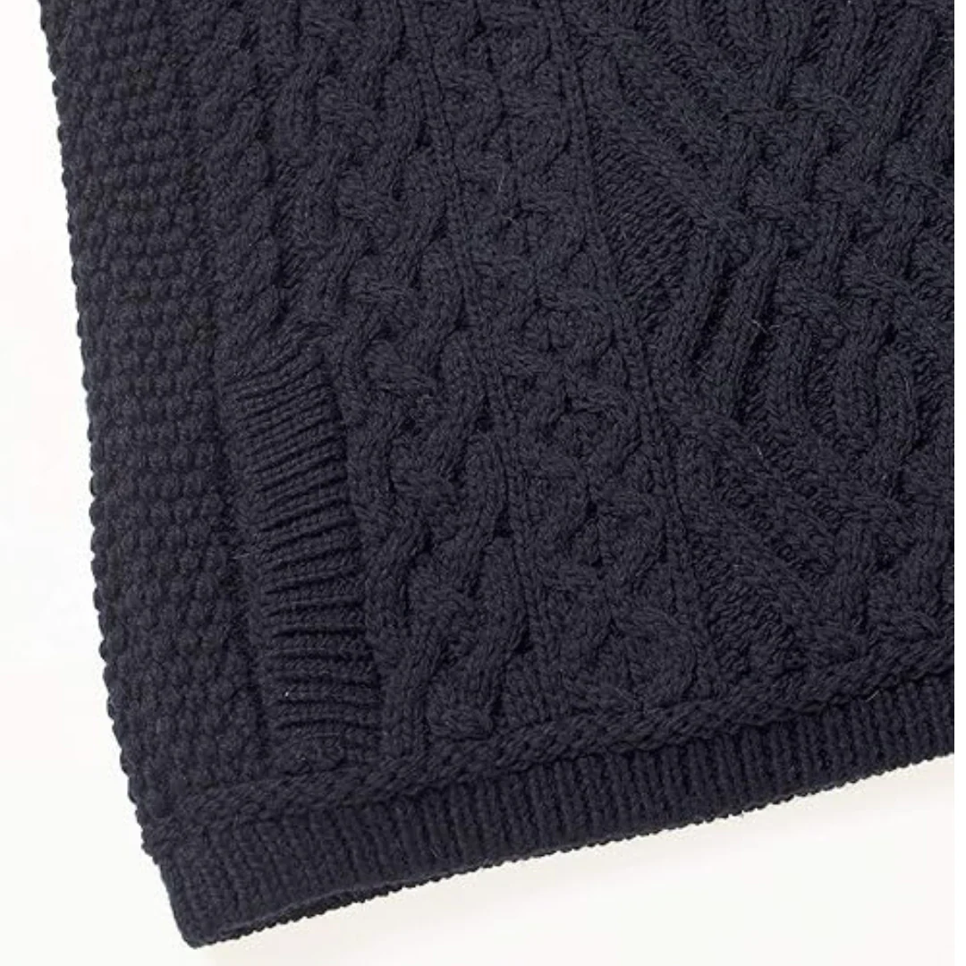 Women's Aran Cable Knit Side Zip Navy Cardigan - Image 5