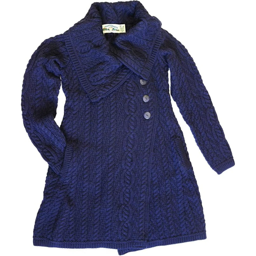 Women's Aran Chunky Collar Navy Coat - Image 3