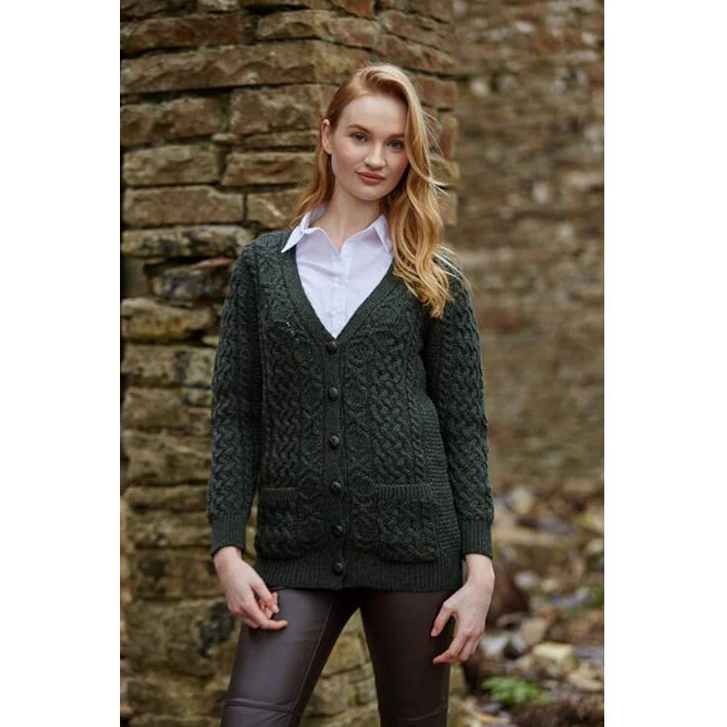 Women's Aran Green Boyfriend Cardigan - Image 7