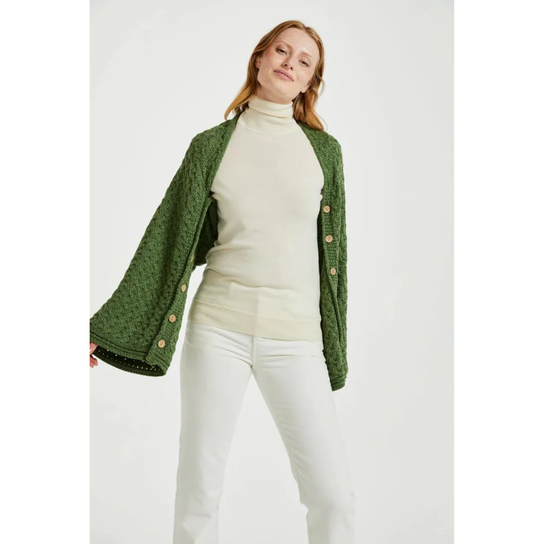 Women's Aran Super Soft Merino Green Poncho - Image 5