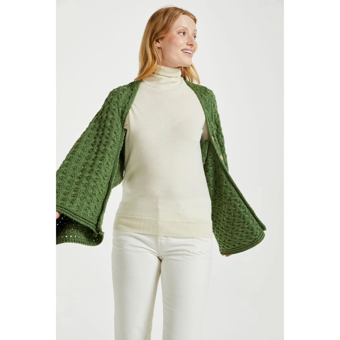 Women's Aran Super Soft Merino Green Poncho - Image 6