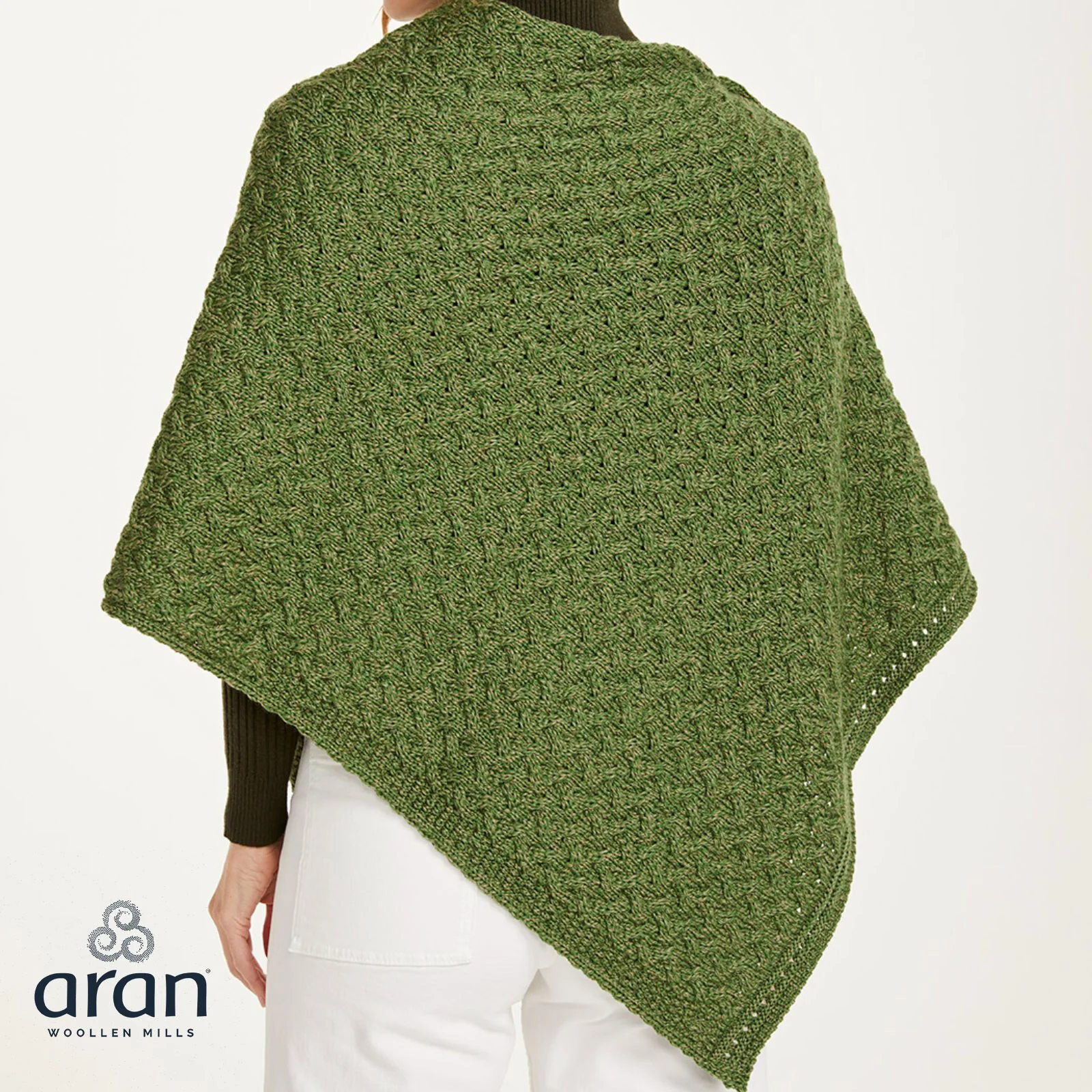 Women's Aran Super Soft Merino Green Poncho - Image 7