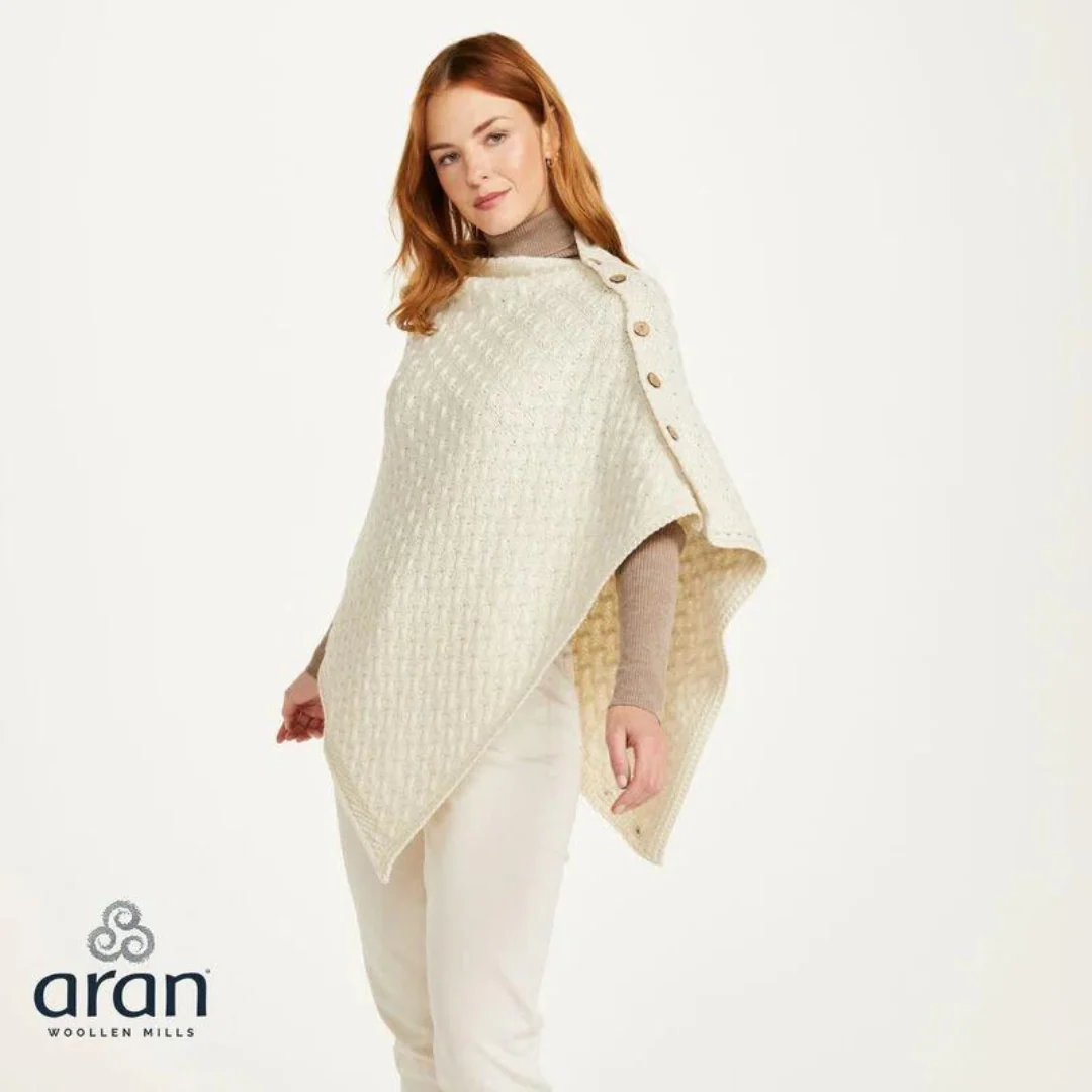 Women's Aran Super Soft Merino Natural Poncho - Image 3
