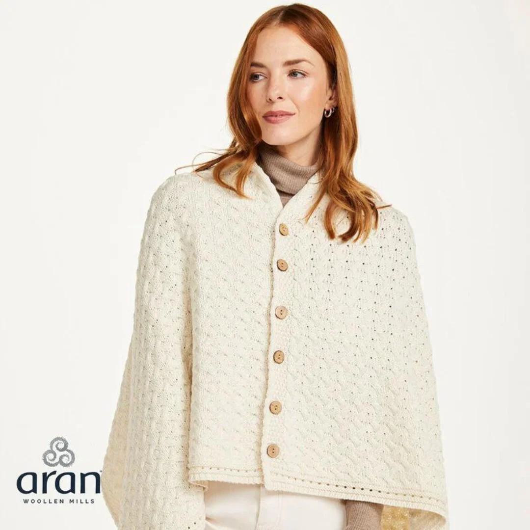 Women's Aran Super Soft Merino Natural Poncho - Image 4