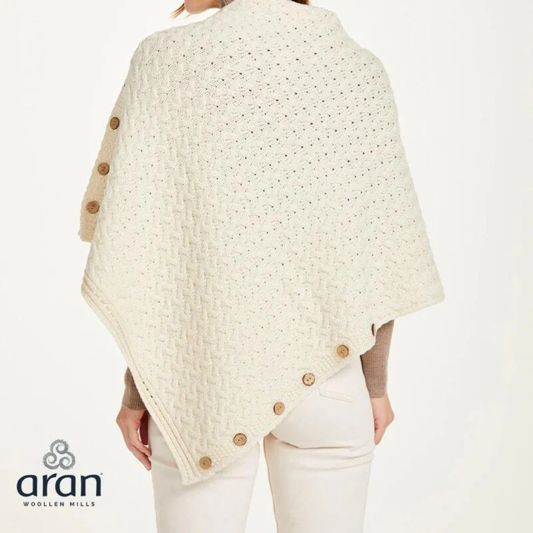 Women's Aran Super Soft Merino Natural Poncho - Image 5