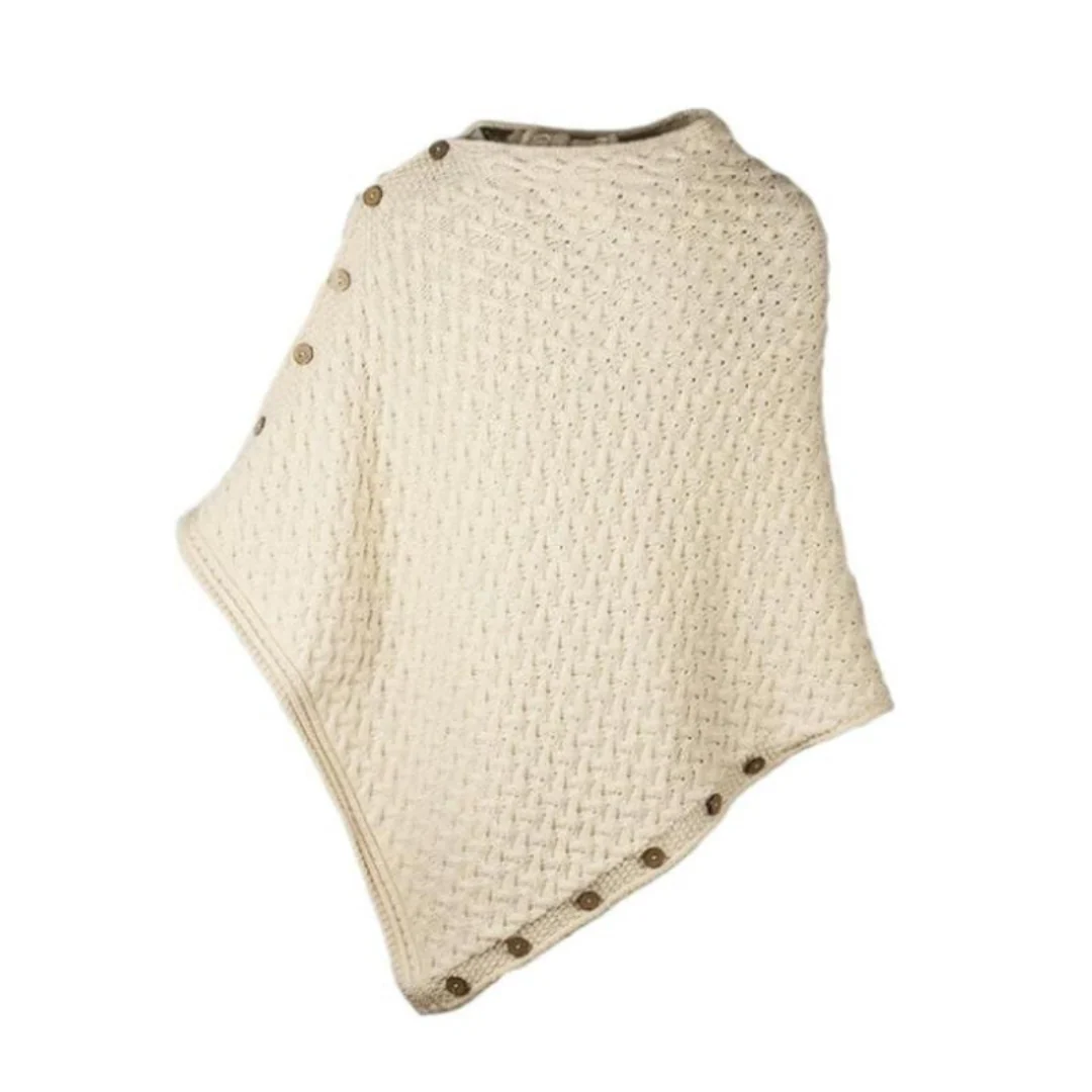 Women's Aran Super Soft Merino Natural Poncho - Image 6