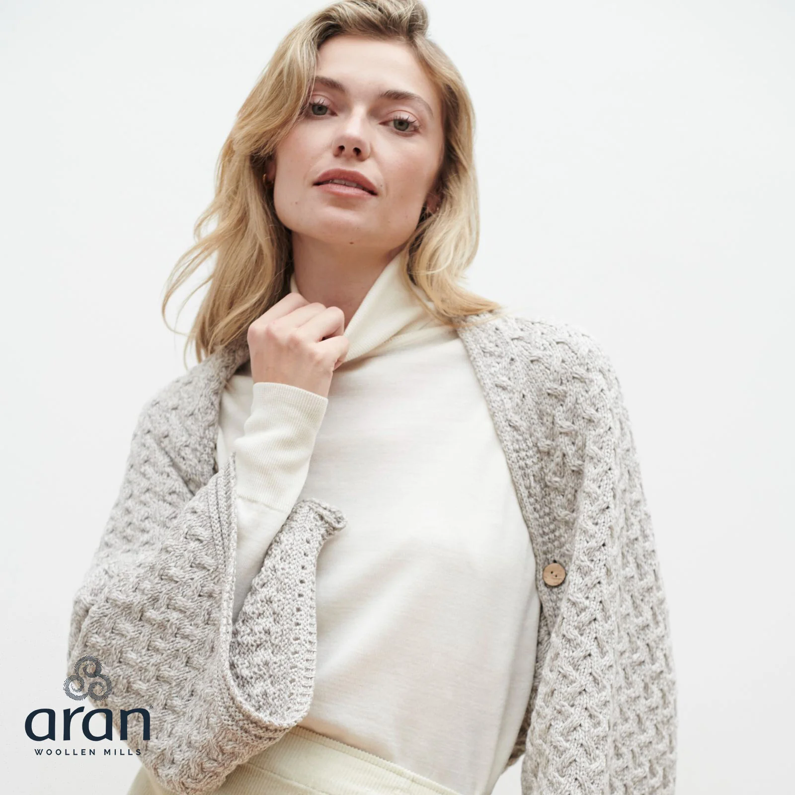 Women's Aran Super Soft Merino Oatmeal Poncho - Image 4