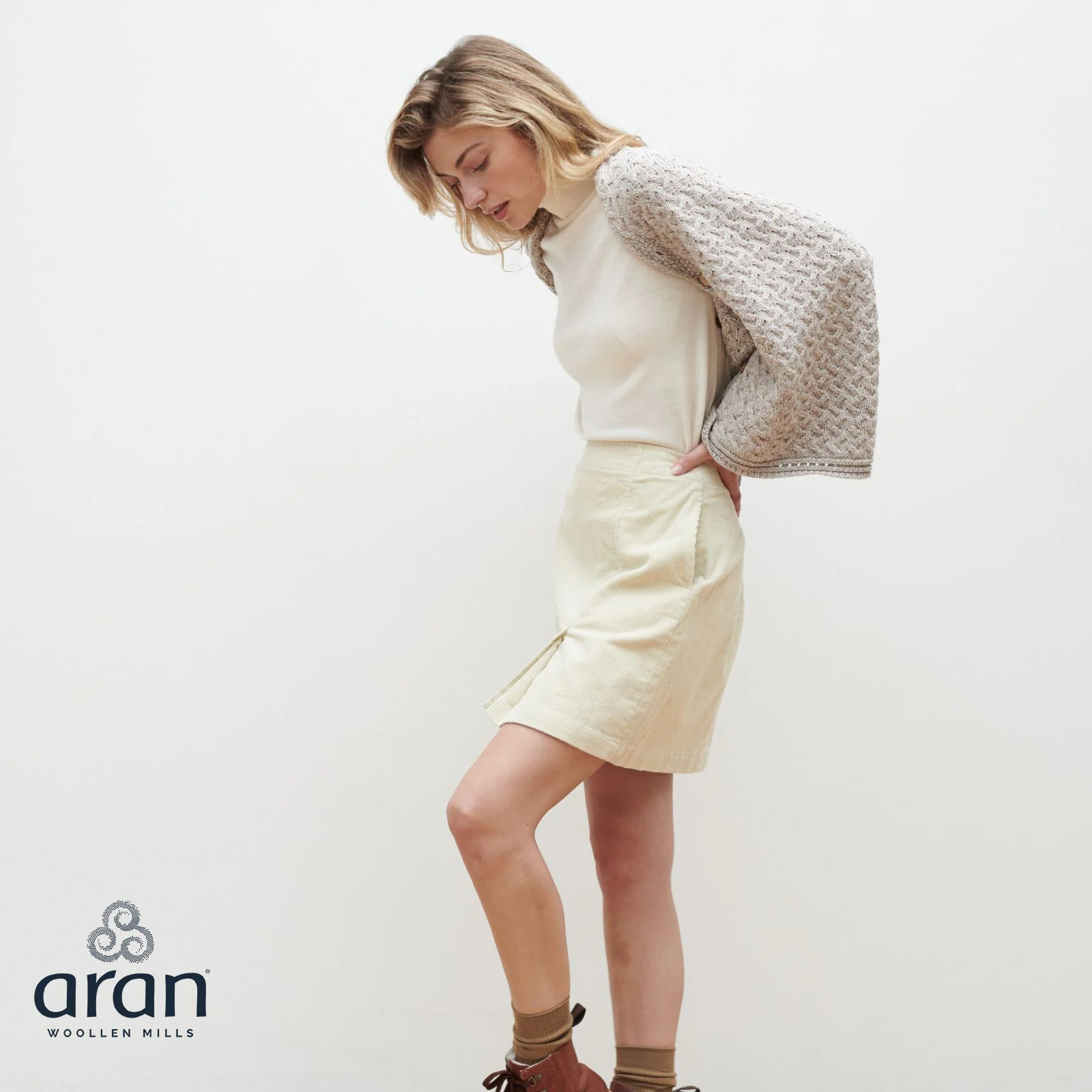 Women's Aran Super Soft Merino Oatmeal Poncho - Image 5