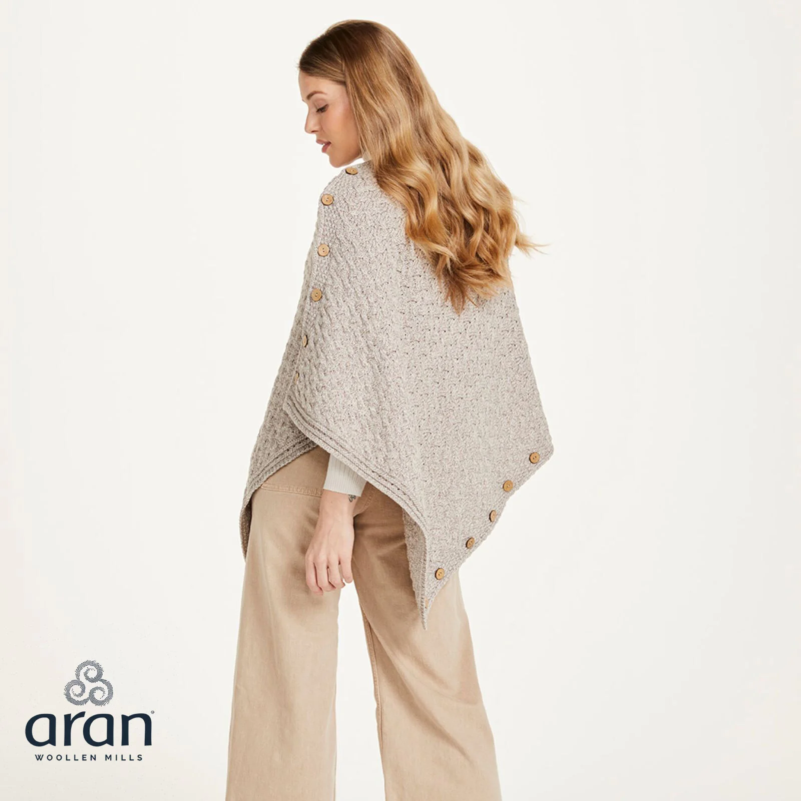 Women's Aran Super Soft Merino Oatmeal Poncho - Image 7