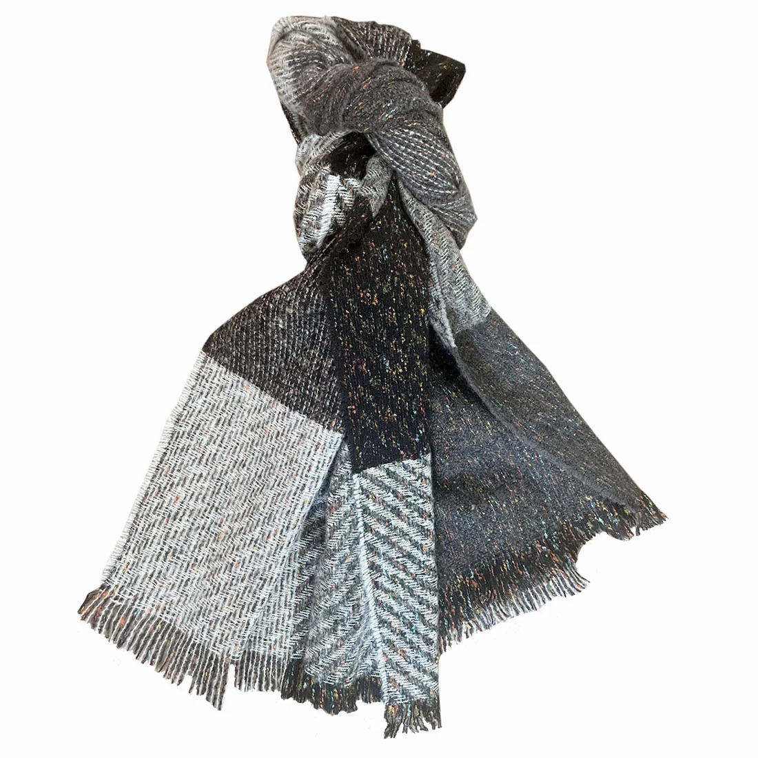 Women's Black & Grey Check Square Twill Scarf