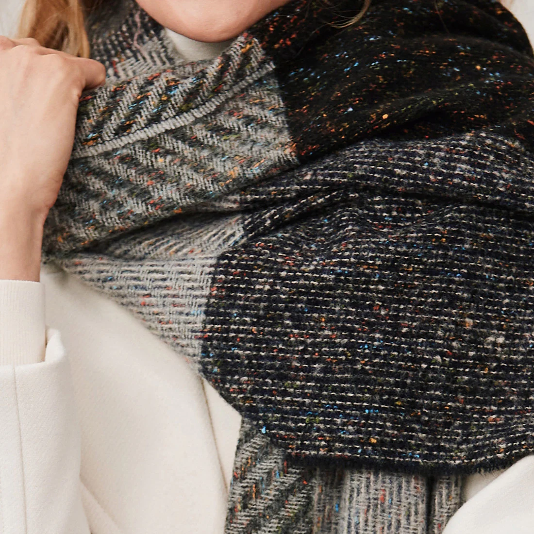 Women's Black & Grey Check Square Twill Scarf - Image 3