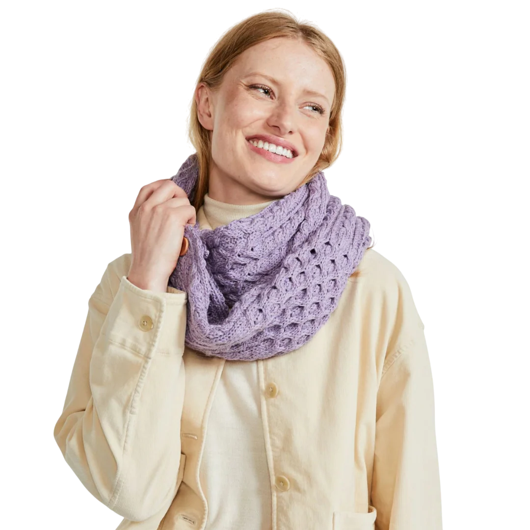 Women's Buttoned Aran Lilac Snood Scarf