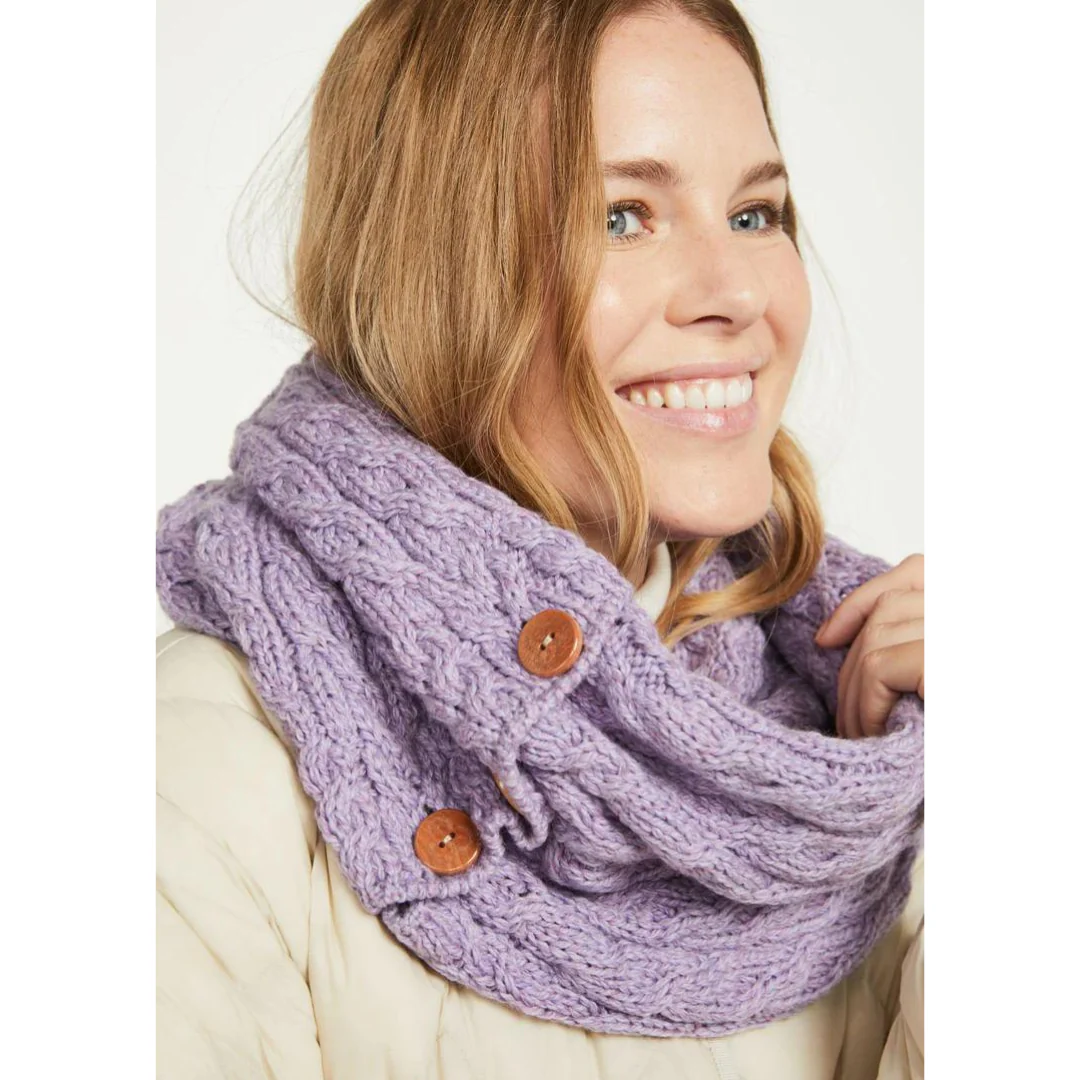 Women's Buttoned Aran Lilac Snood Scarf - Image 2
