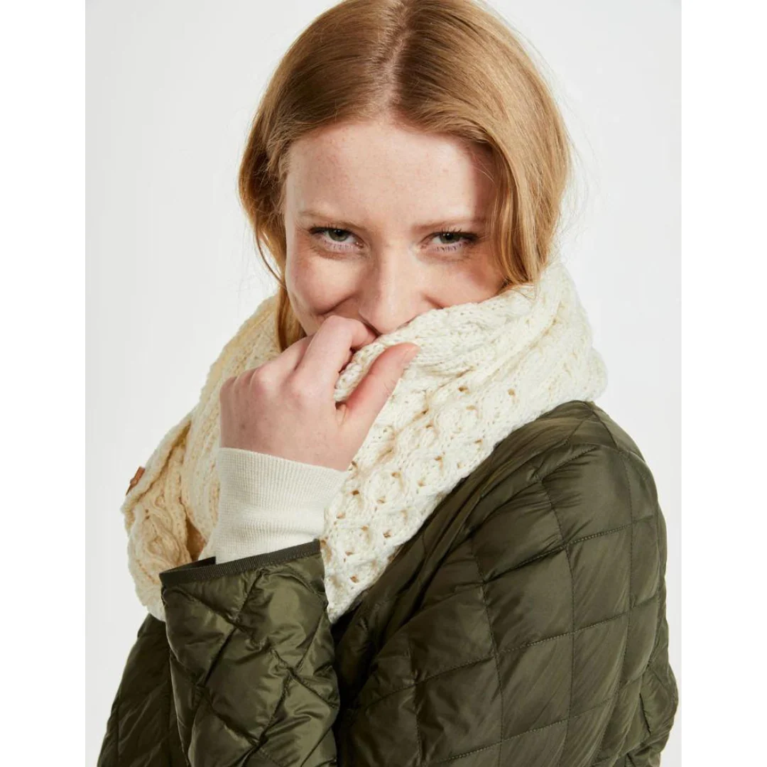 Women's Buttoned Aran Natural Snood Scarf - Image 3