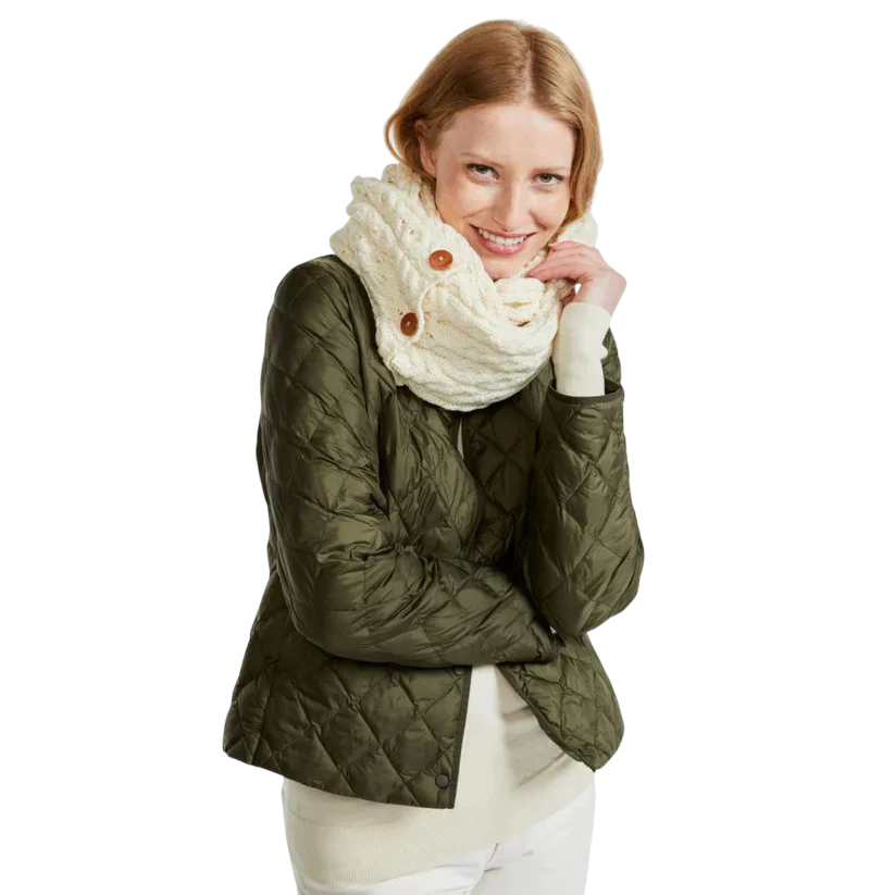 Women's Buttoned Aran Natural Snood Scarf - Image 4