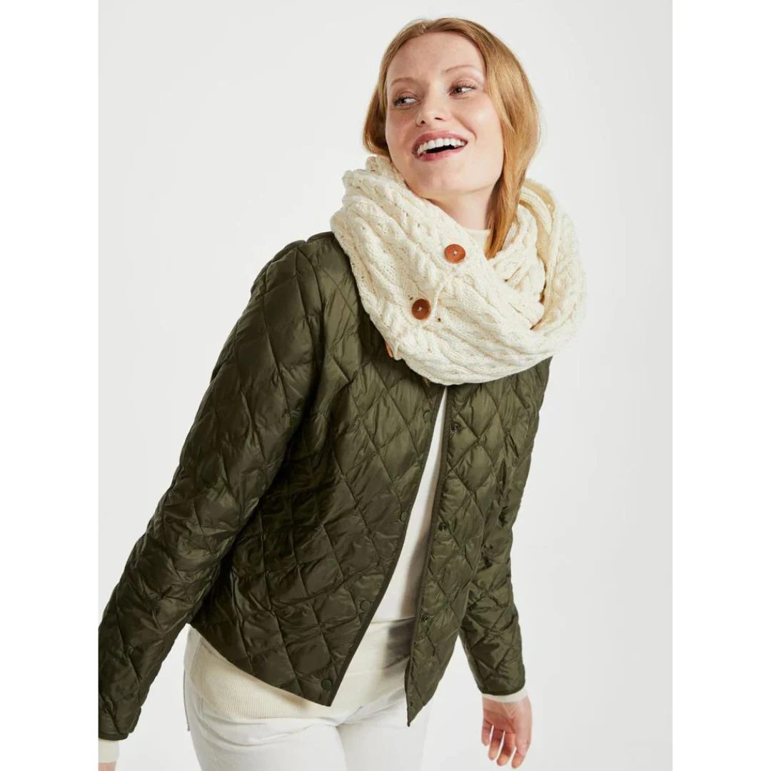 Women's Buttoned Aran Natural Snood Scarf - Image 5