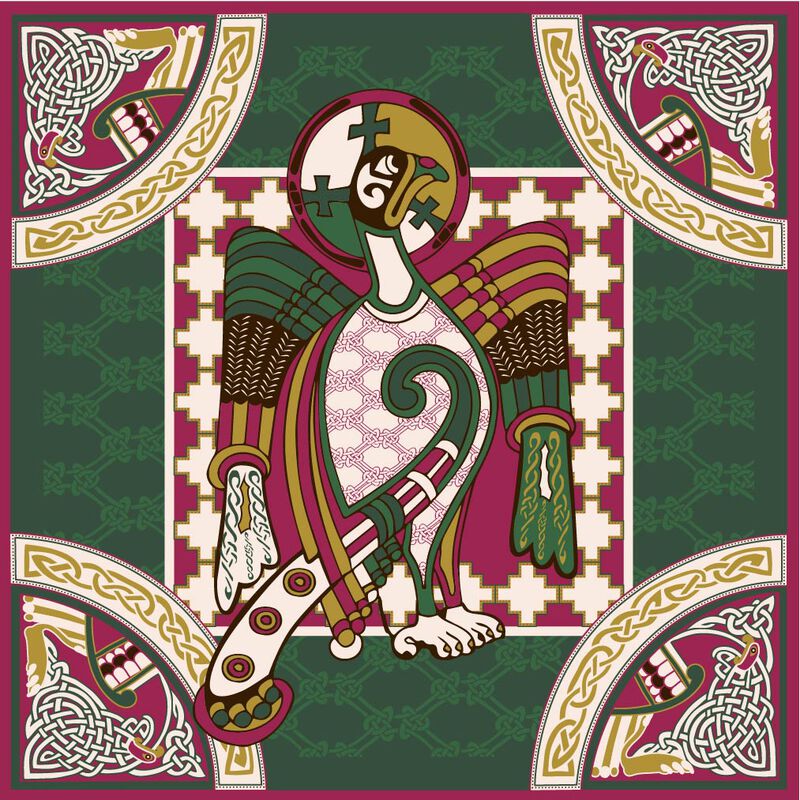 Women's Celtic Bird Square Scarf Pink & Bottle Green - Image 4