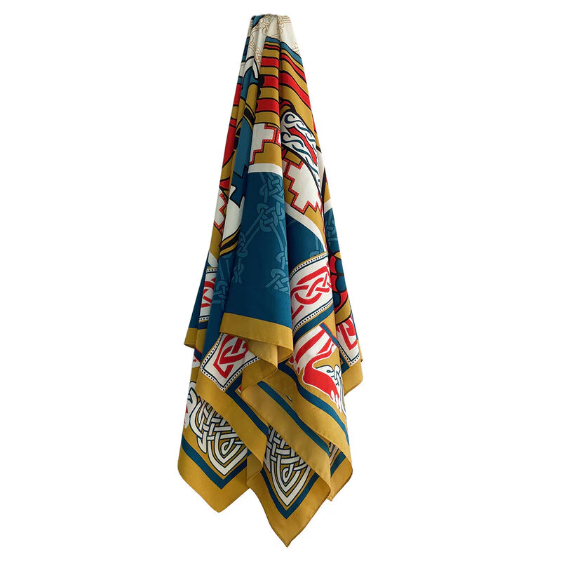 Women's Celtic Bird Square Scarf Teal & Gold