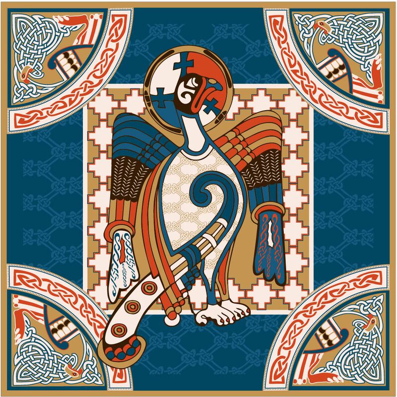 Women's Celtic Bird Square Scarf Teal & Gold - Image 5