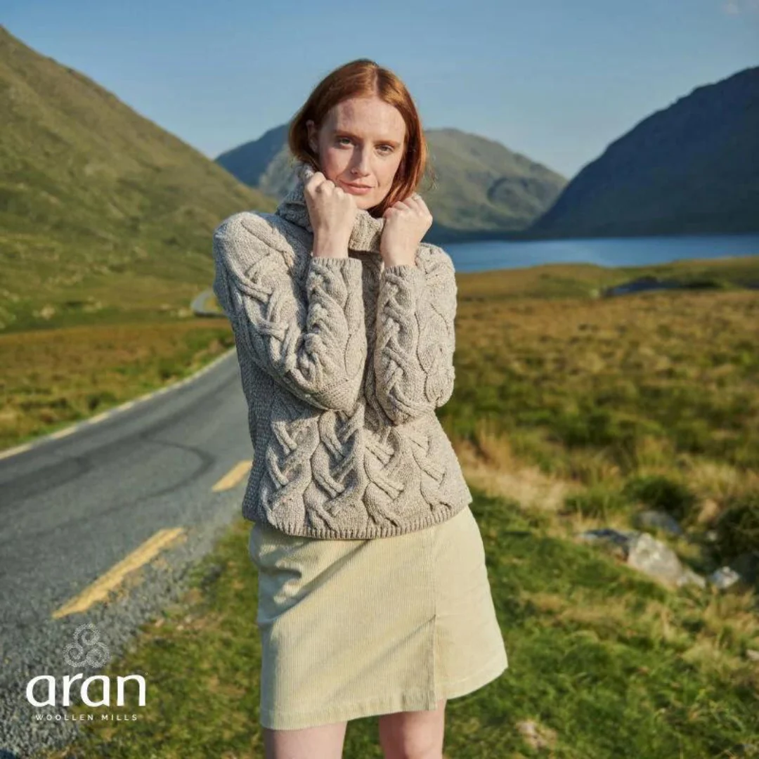 Women's Chunky Cable Aran Oatmeal Jumper - Image 2